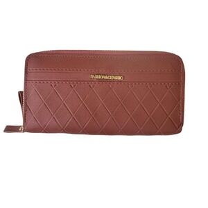 Women's Dusty Rose‎ Pink Double Zip Around Faux Leather Wallet Wristlet NWOT